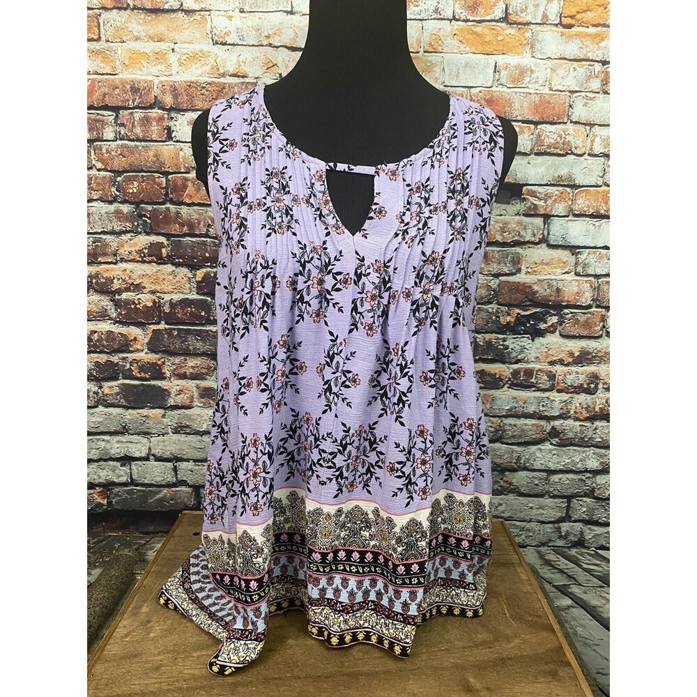 Hem & Threat Floral Top Blouse Rayon Purple Kalamkari Style Block Size Large